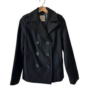 Old Navy Womens Black Recycled Wool Blend Double Breasted Pea Coat Small